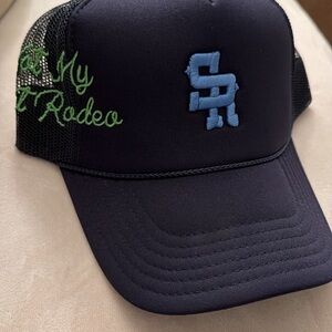 Navy Trucker Hat with Embroidery